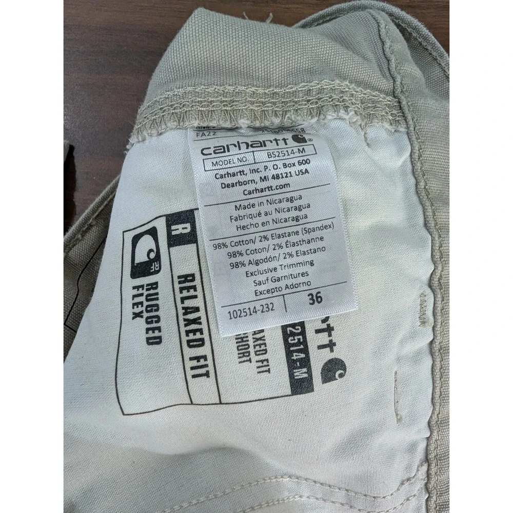 Carhartt Mens Rugged Flex Relaxed Fit Canvas Work Shorts Tan  36